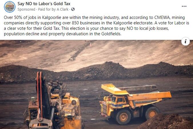 A Facebook advertisement showing mining vehicles and an anti-Labor message.