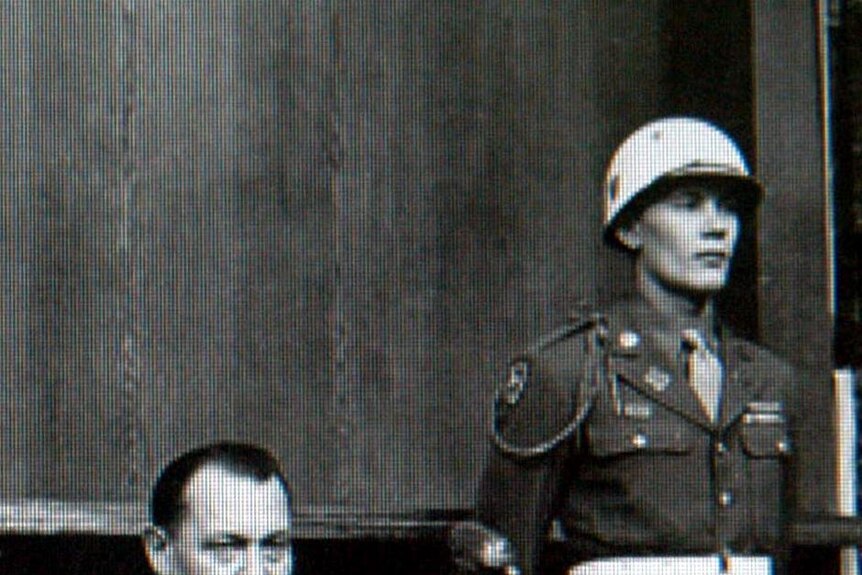 Hermann Goering sits in the dock at the Nuremberg trial in 1946.