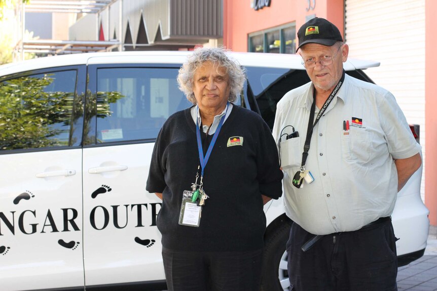 Helen Corbett and Kerry Courtney of the Nyoongar Outreach patrol in front of their vehicle