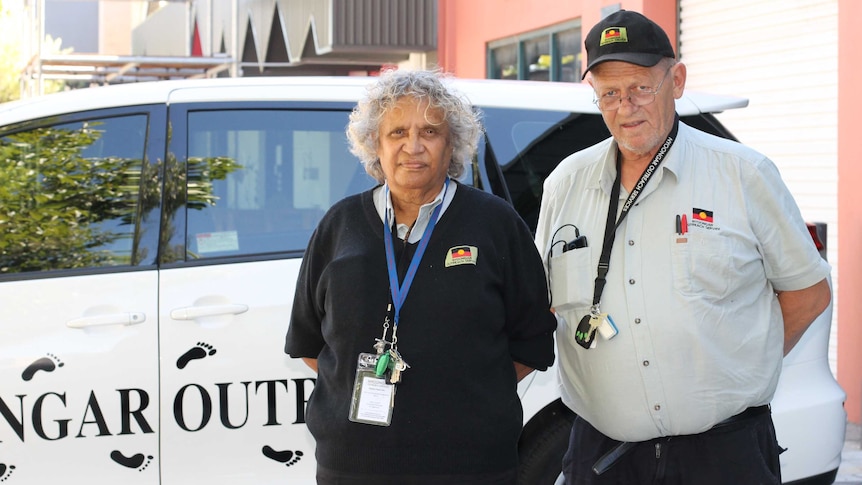 Helen Corbett and Kerry Courtney of the Nyoongar Outreach patrol in front of their vehicle