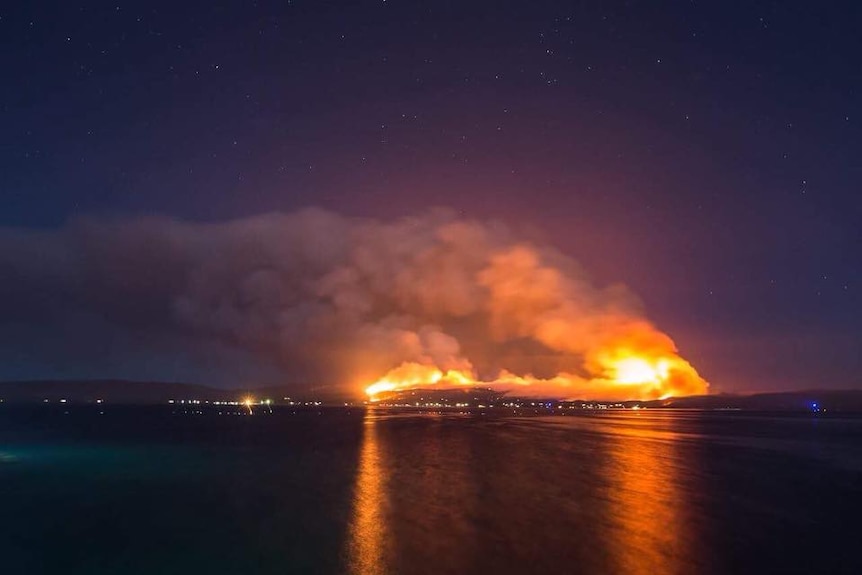 A bushfire burns beyond the City of Albany.