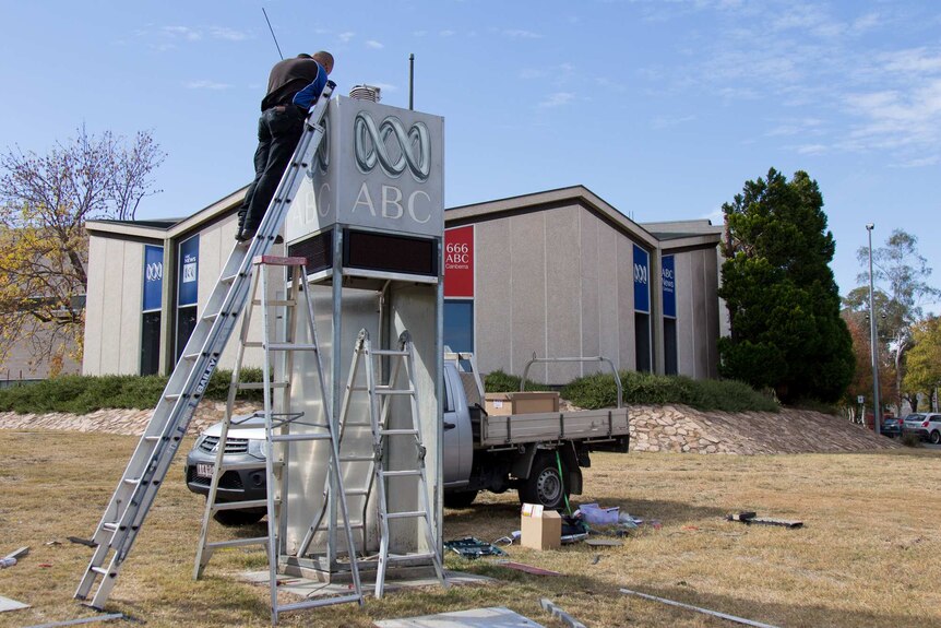 ABC Canberra clock being repaired