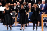 The Clark Sisters perform at the funeral service for Aretha Franklin.