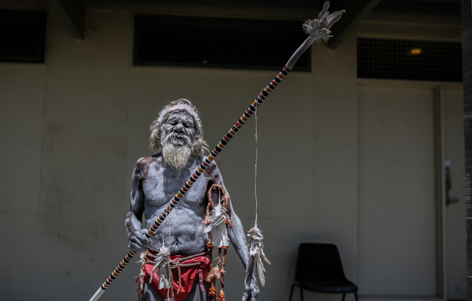 Aboriginal elder Gali Yalkarriwuy Gurruwiwi with the sacred Banumbirr