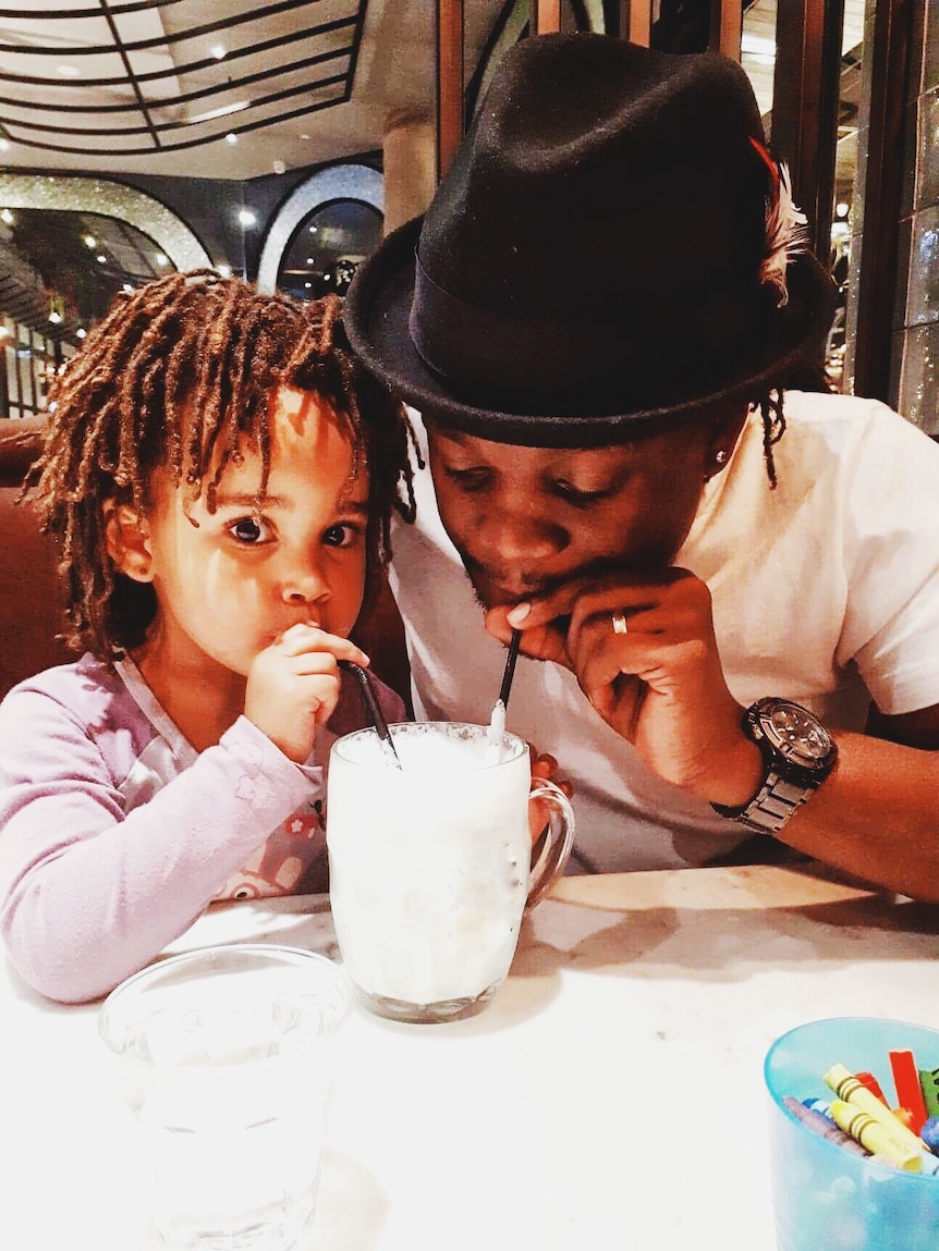 Taruvinga shares a milkshake with his daughter Kaliyah showing the good  influence fathers can have on kid's body positivity.