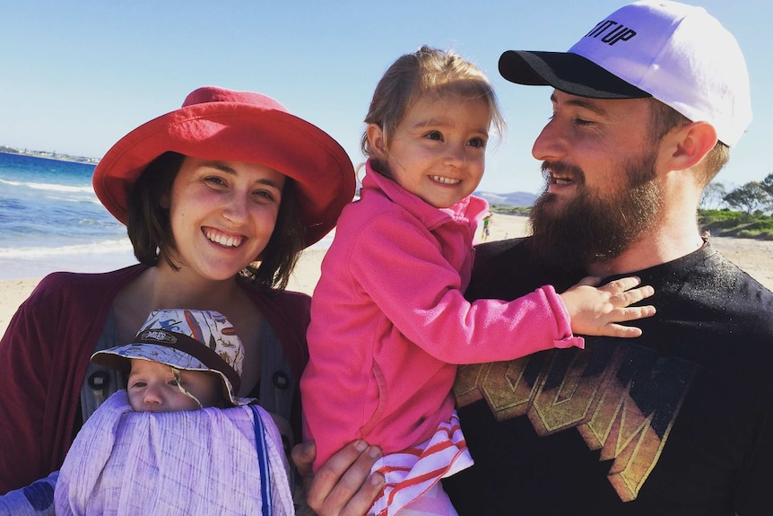 Maddy Black with her three-year-old daughter Molly and one-year-old son Felix, who have both suffered severe reflux.