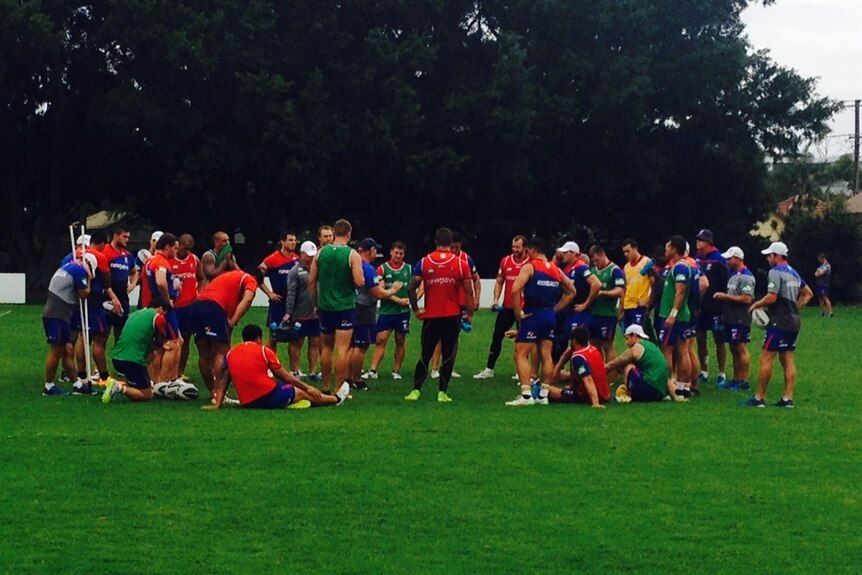 The Newcastle Knights at training ahead of the opening round game of the 2015 NRL season.