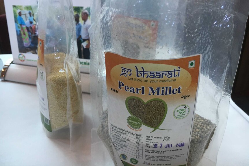 Pearl grains of millets in clear packaging