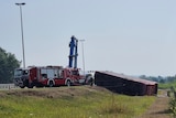 Emergency crews work at the site of a bus accident near Slavonski Brod, Croatia