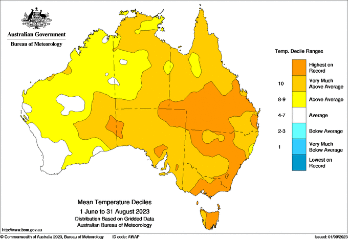a map of australia showing hot temperatures