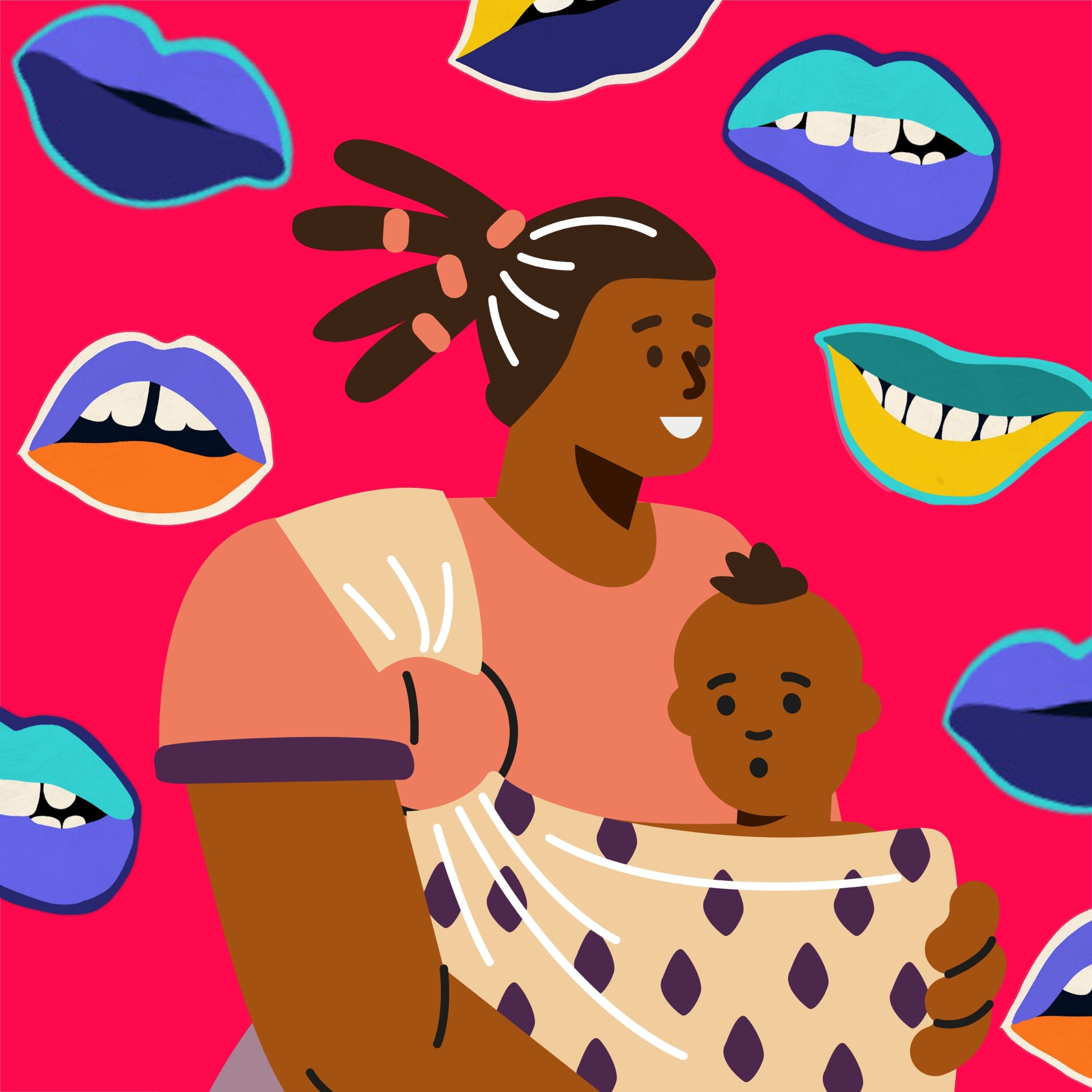 An illustration of a mother holding her baby
