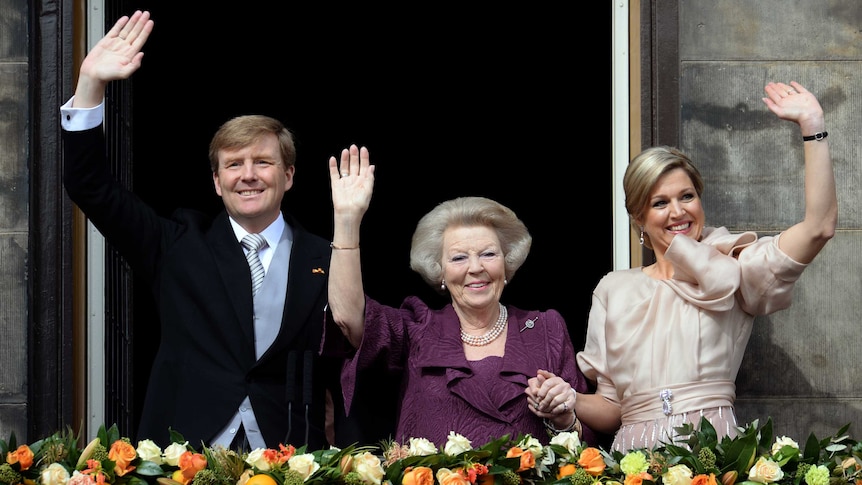 King Willem-Alexander of the Netherlands, his mother Princess Beatrix and his wife Queen Maxima