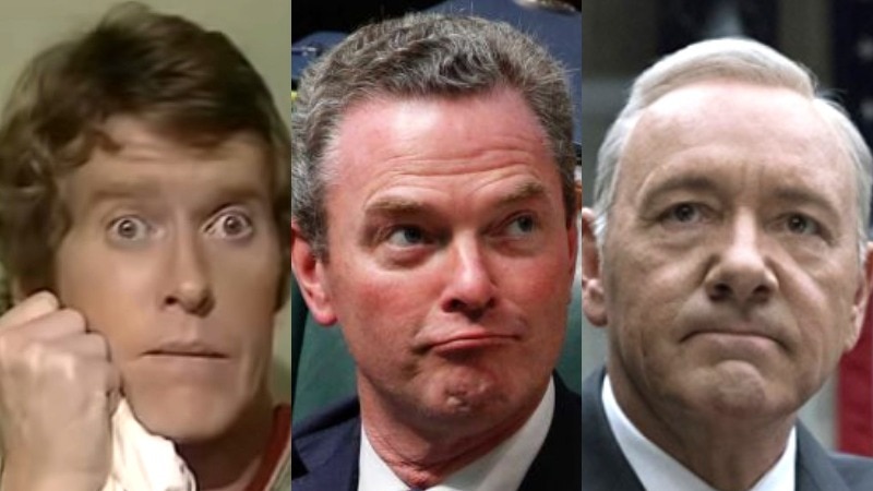 Composite image of Frank Spencer, Christopher Pyne and Frank Underwood.