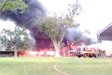 Plume of black smoke coming from a raging fire at Broome Primary School