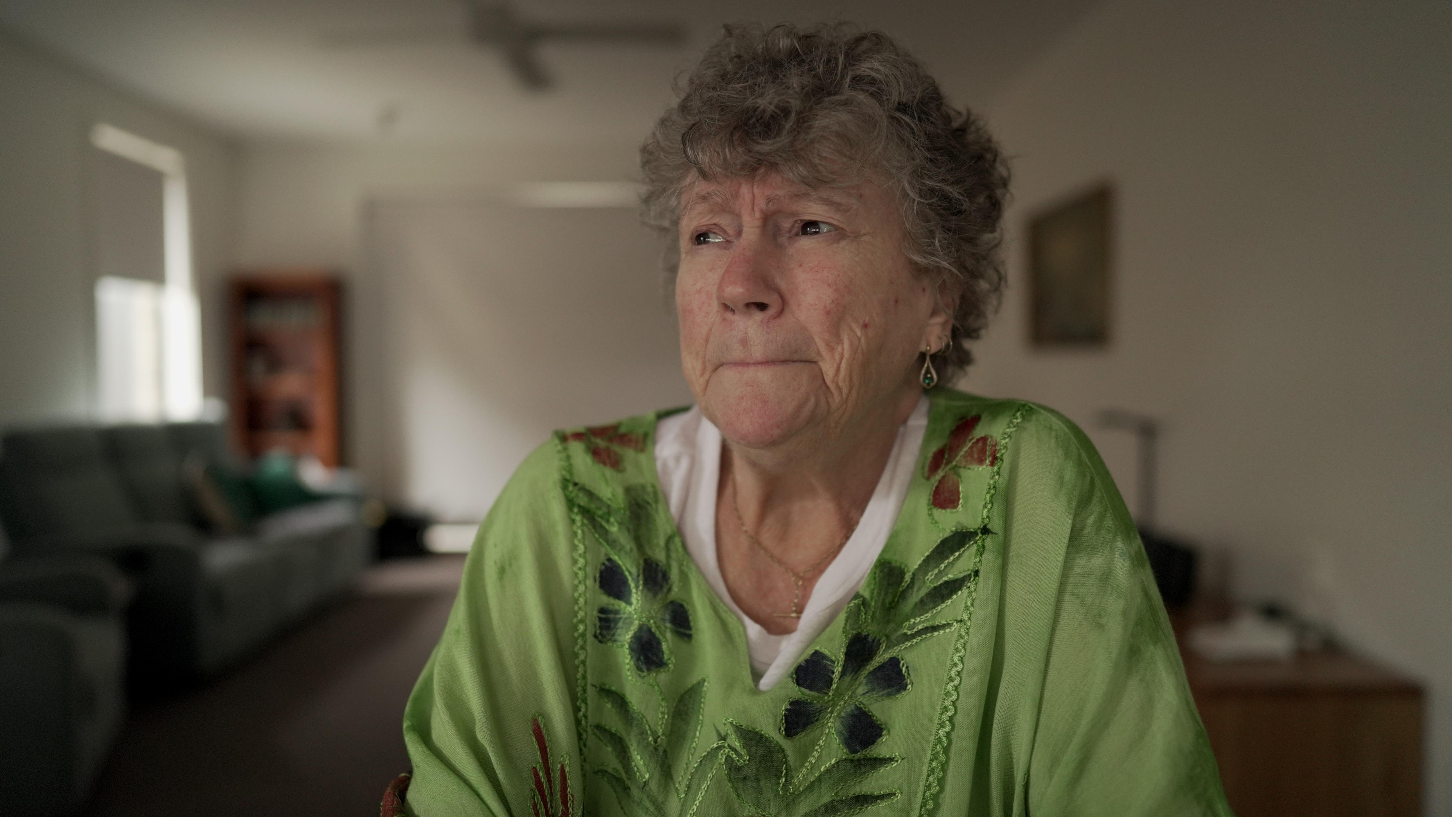 Karen Lancaster, 71, has a concerned expression on her face.