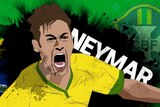 A graphic of Neymar over the Brazilian flag