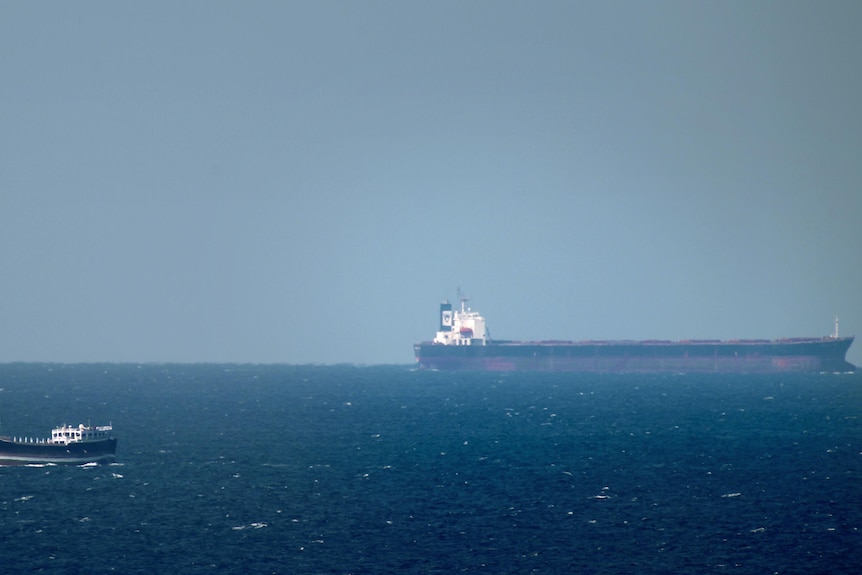 An oil tanker cruises towards the Strait of Hormuz.