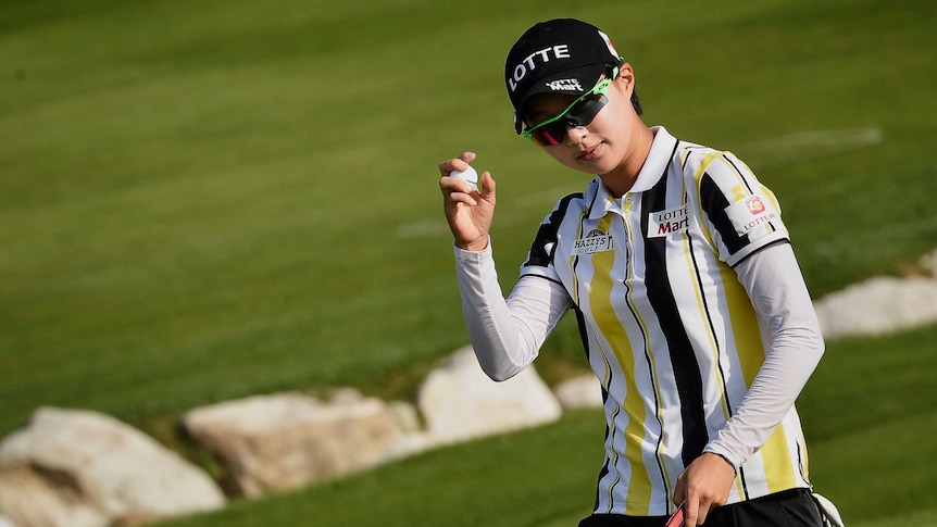 Kim Hyo Joo salutes the crows after the Evian Championship first round