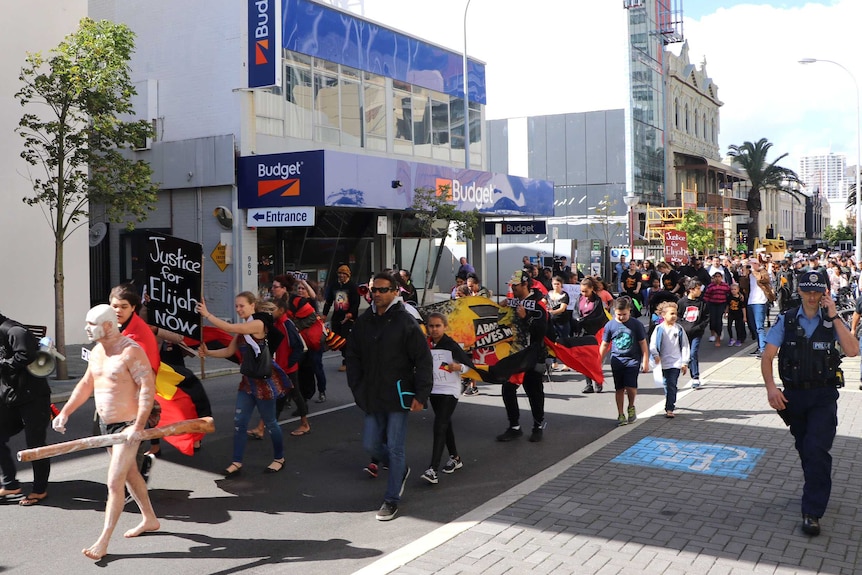Hundreds of people march through the Perth CBD protesting for justice for dead teenager Elijah Doughty.