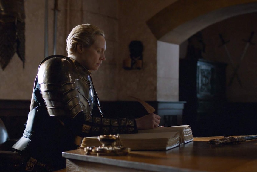 Brienne writes Jaime's story in the Kingsguard book.