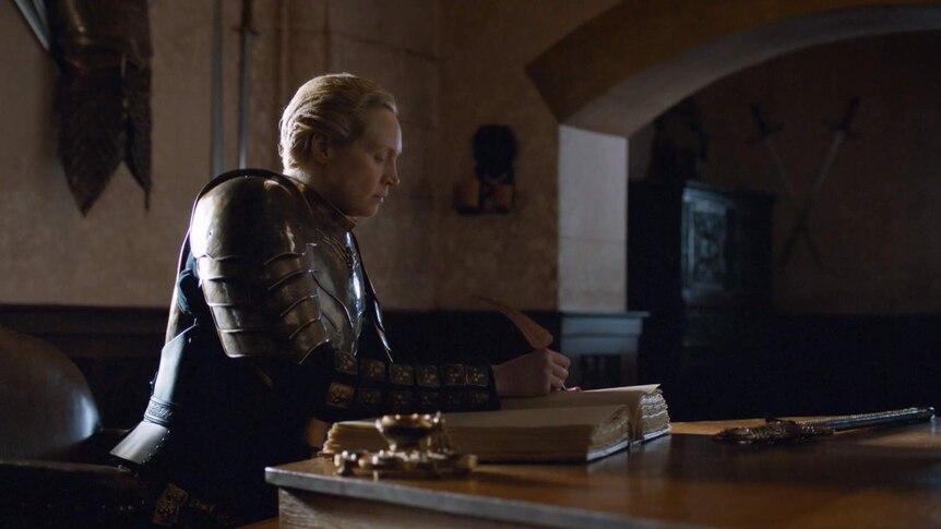Brienne writes Jaime's story in the Kingsguard book.