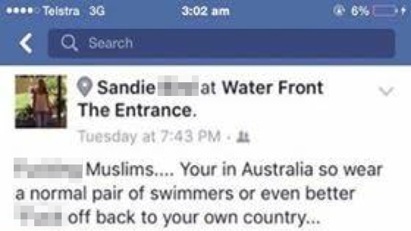Facebook post with racist content.