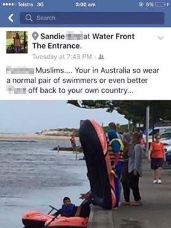 Facebook post with racist content.