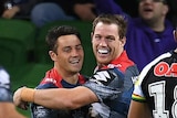 Storm celebrates Cooper Cronk try against Penrith