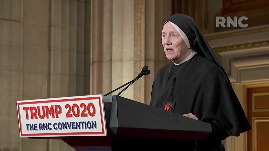 Sister Dede Byrne addresses the Republican Virtual Convention.