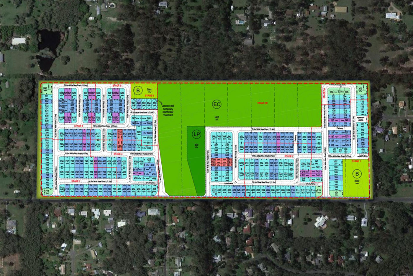 Aerial diagram of a proposed subdivision area on Hunt Road.