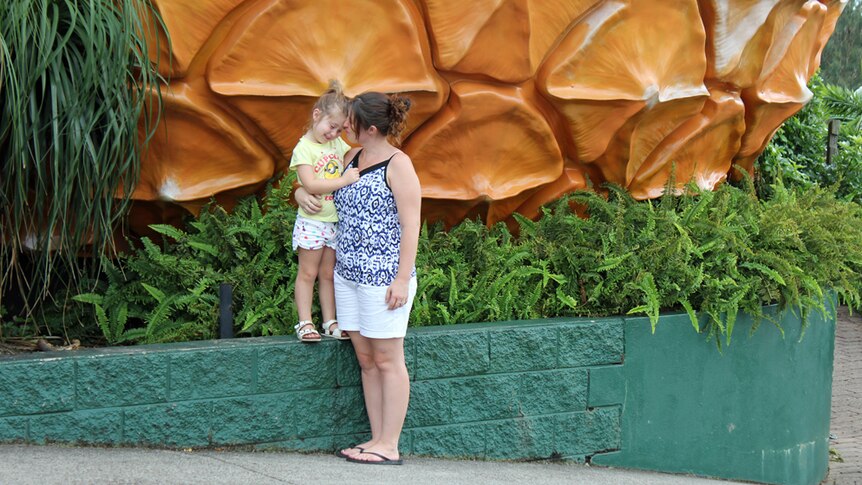 Caylene Fenner and her 4-year-old daughter Chloe are from Ballina and stopped their road trip to see the Big Pineapple.