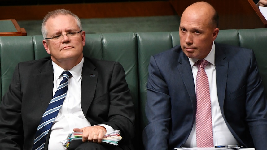 Scott Morrison and Peter Dutton during Question Time.