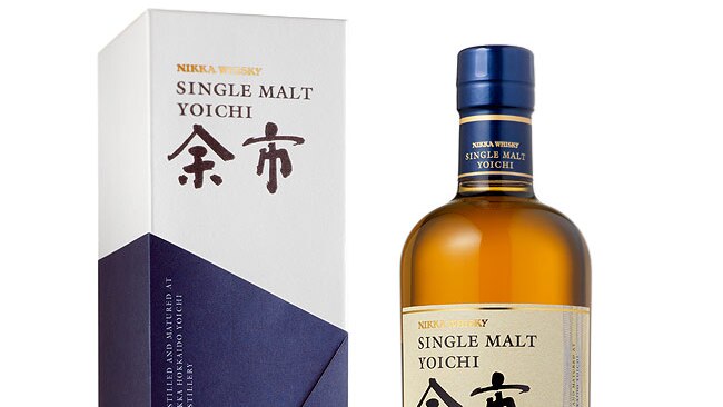 Single-malt Yoichi Nikka Whisky, product shot.