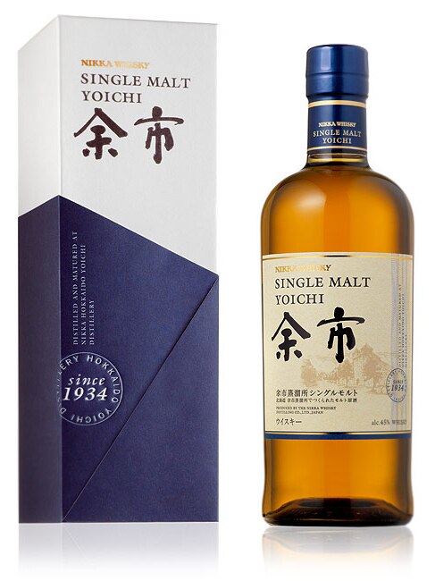 Single-malt Yoichi Nikka Whisky, product shot.