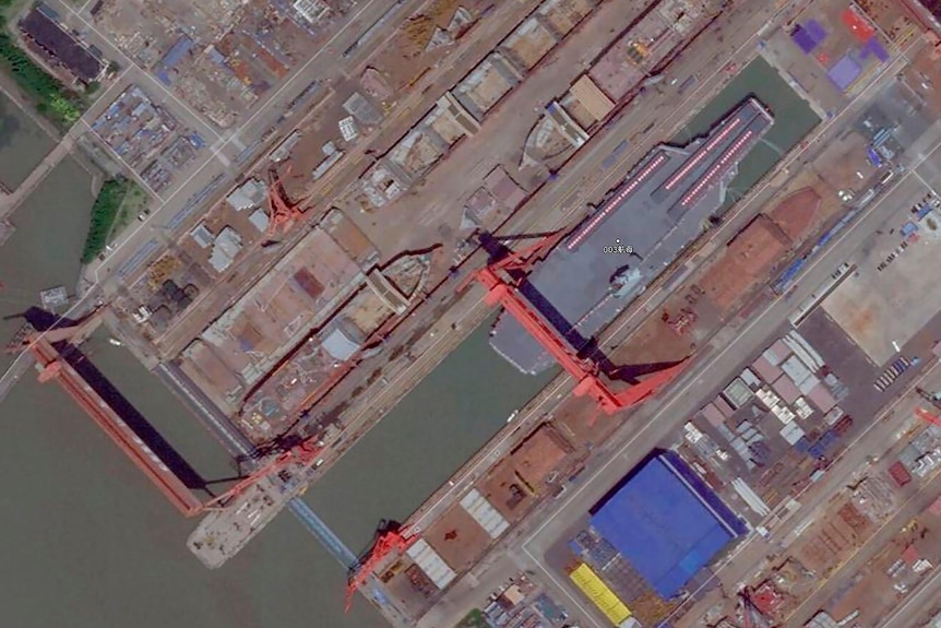 福建航母在上海的卫星图