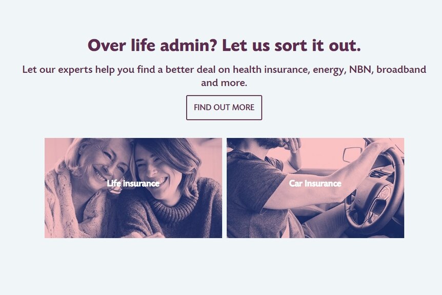 A screenshot from the front page of online comparison site iSelect which reads "Over life admin? Let us sort it out."