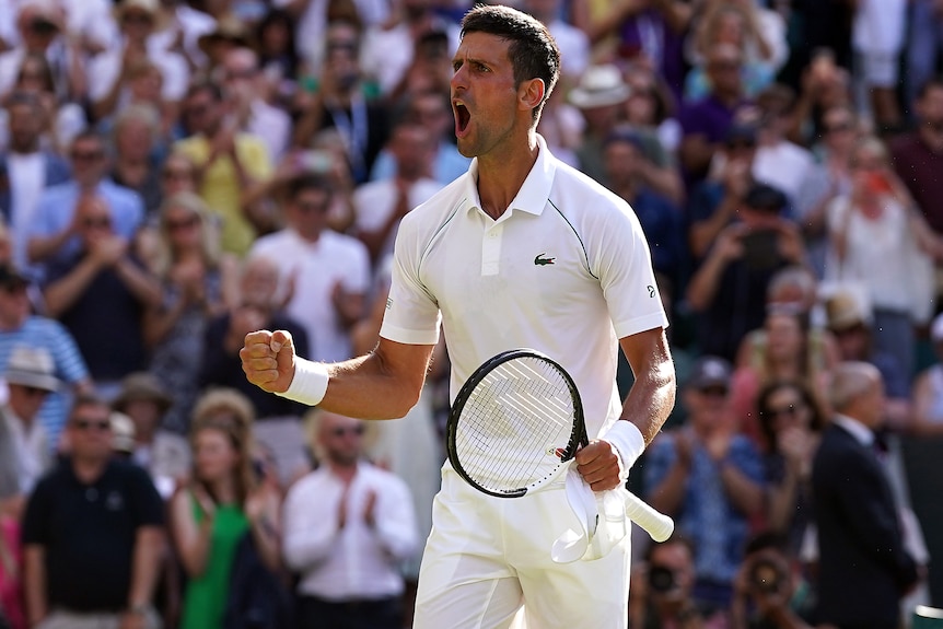 Novak Djokovic lets out a roar.