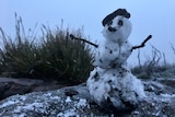 It may be small but it's still a snowman, built by hikers on Bluff Knoll.