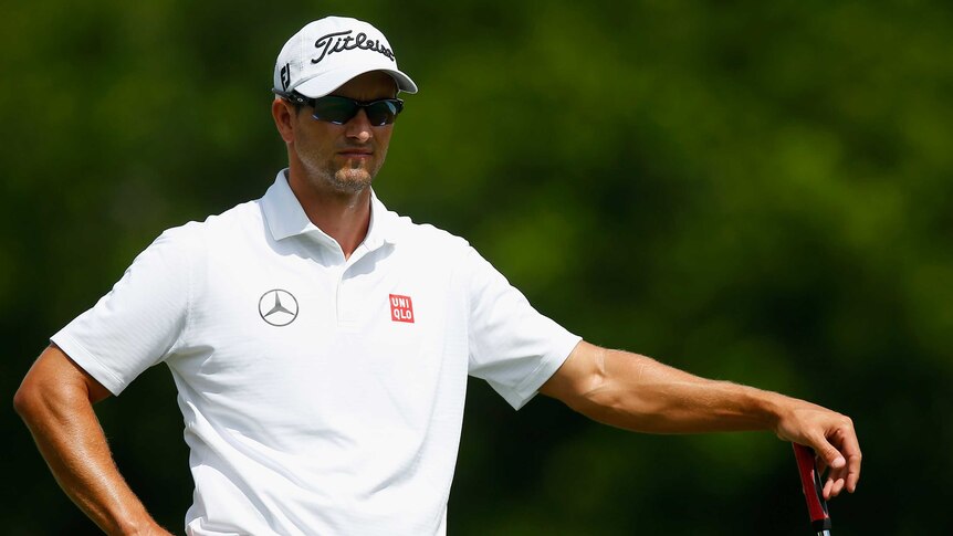 Australia's Adam Scott waits to putt on the sixth hole in round three of the Colonial PGA event.