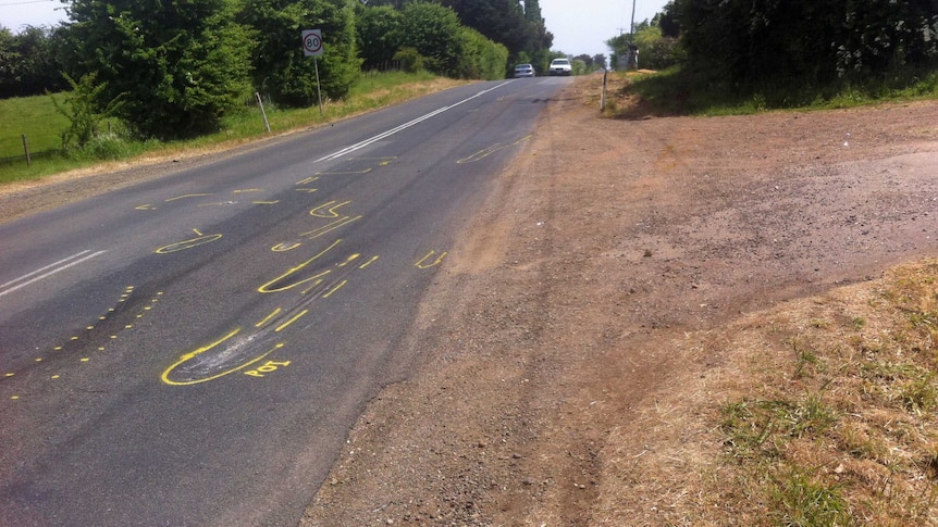 Crash investigation road markings near Evandale
