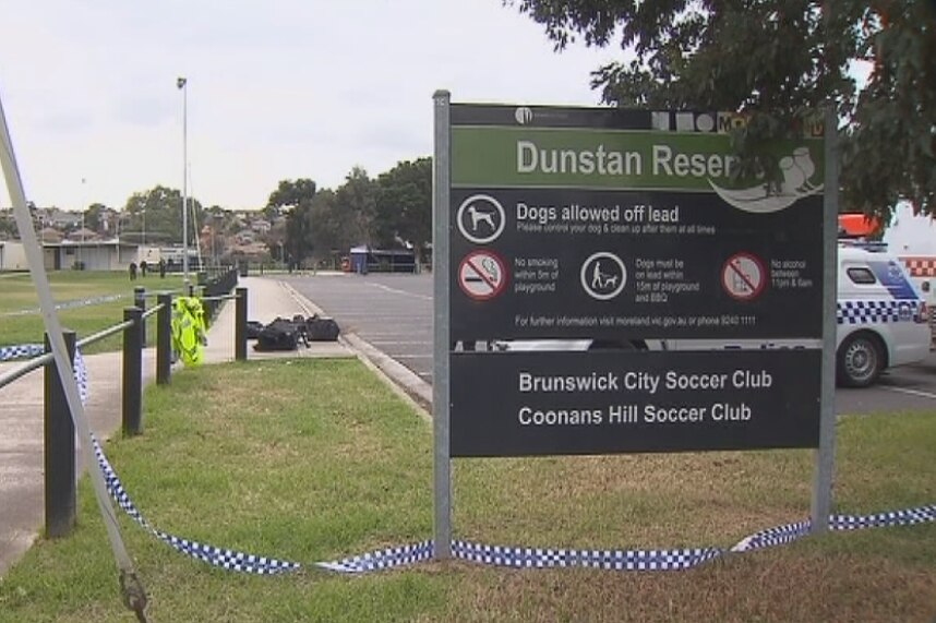Sign for the Dunstan Reserve where the body of a man was found.