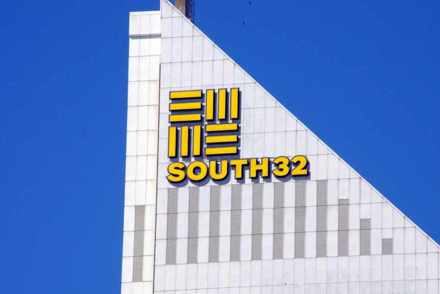 The South 32 sign on one of Perth's highest buildings.