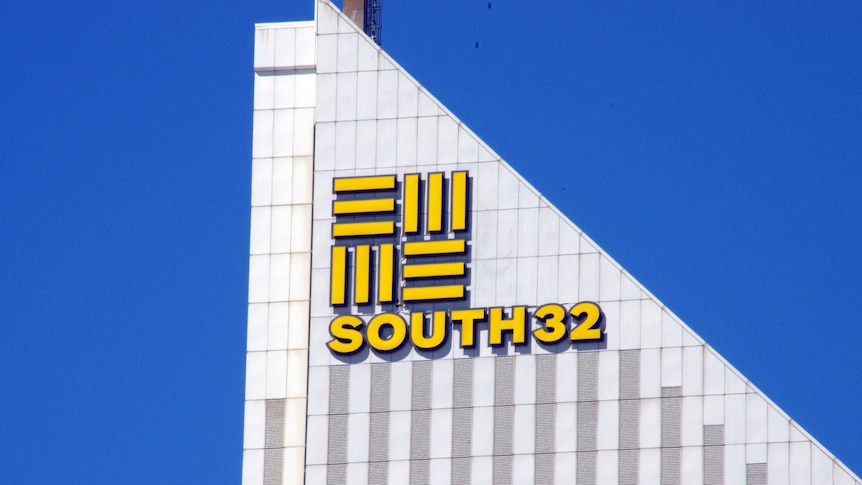 The South32 sign on one of Perth's highest buildings
