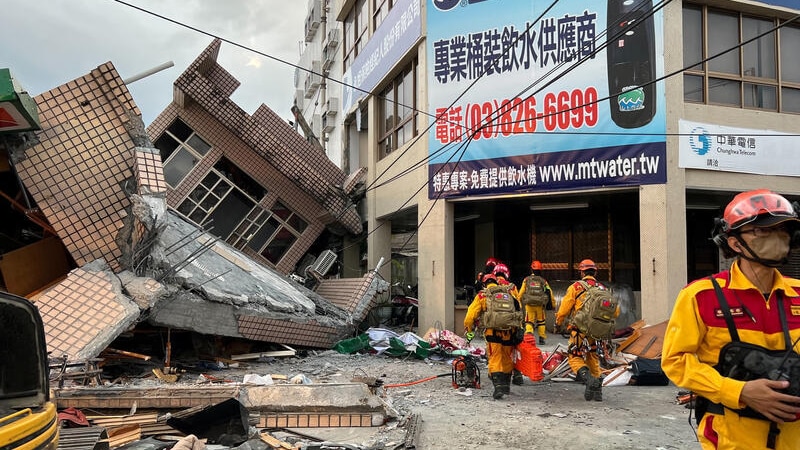 Trains derailed and low-rise buildings flattened after a 6.8-magnitude earthquake struck Taiwan