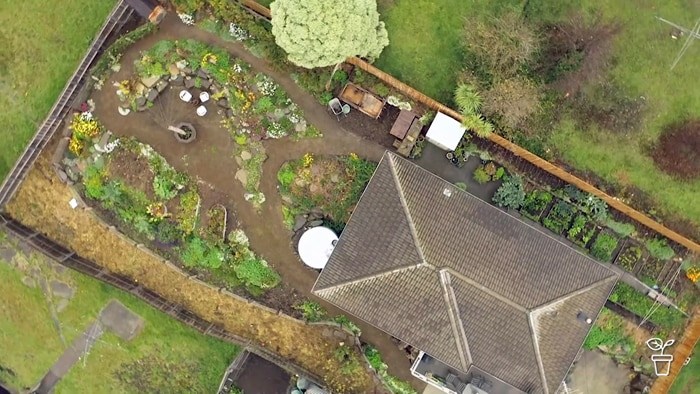 Aerial photo of a house and garden