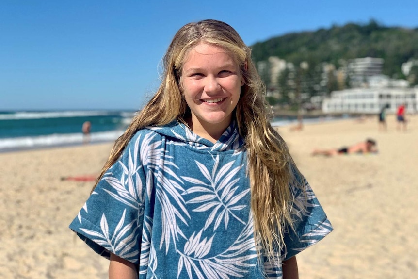 Bella Bower, 13, at the beach at Burleigh on Queensland's Gold Coast.