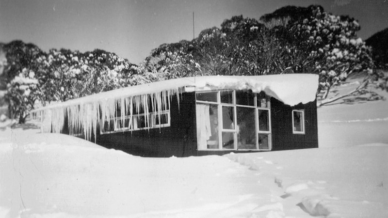 Snow on a chalet, in July 1956.