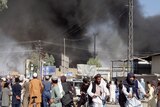 Smoke rises after fighting between the Taliban and Afghan security personnel in Kandahar