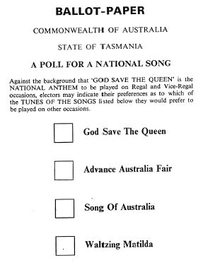 Plebiscite ballot paper for the national anthem
