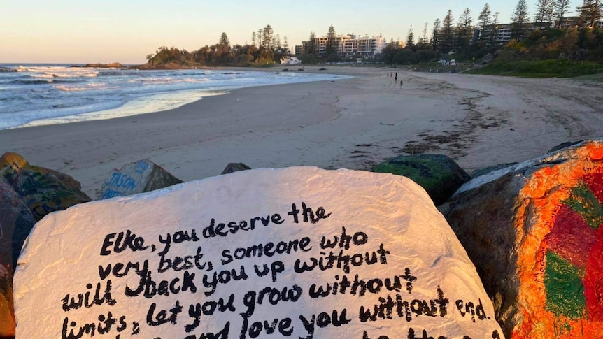 A love message painted on a rock on the port macquarie foreshore